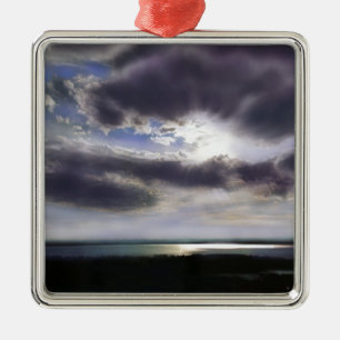 Sunset sunrise lakeshore skyline ocean painting metal tree decoration