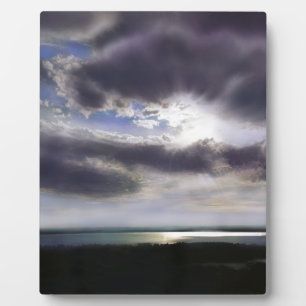 Sunset sunrise lakeshore skyline ocean painting plaque