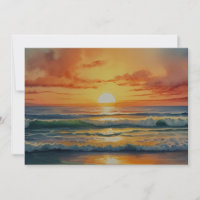 Sunset Sunrise Ocean Beach Colourful Watercolor Ar