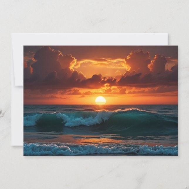 Sunset Sunrise Ocean Beach Waves Breath Taking Holiday Card (Front)