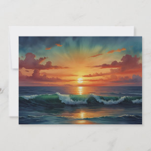 Sunset Sunrise Ocean Waves Colourful Watercolor Ar Holiday Card