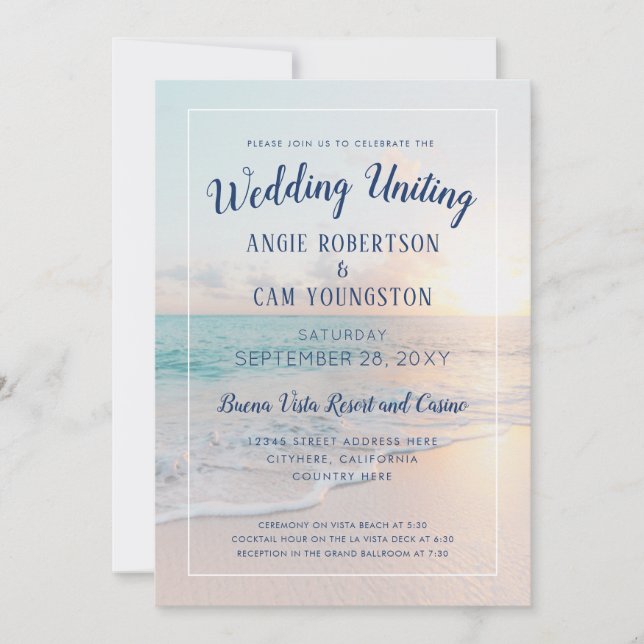 Sunset Sunrise Sandy Ocean Beach Wedding Invitation (Front)