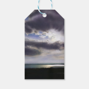 Sunset sunset over the lake watercolor painting gift tags