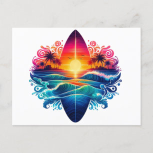 Sunset Surfboard Curls Postcard