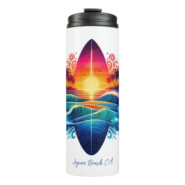 Sunset Surfboard Curls Thermal Tumbler (Front)