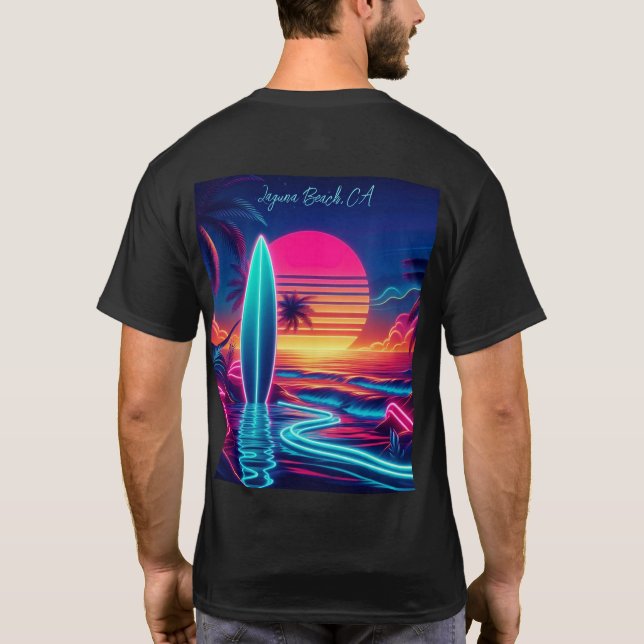 Sunset Surfboard Neon Lights- T-Shirt (Back)