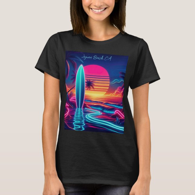 Sunset Surfboard Neon Lights- T-Shirt (Front)
