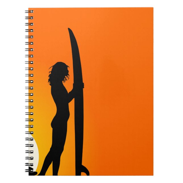 Sunset Surfer Girl with surfboard Notebook (Front)