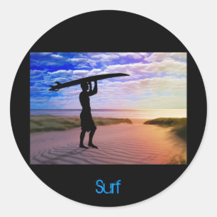 Sunset Surfer Sand & Clouds Classic Round Sticker