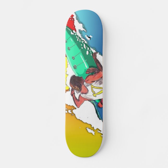 Sunset Surfer Surfing Skateboard deck art design (Front)