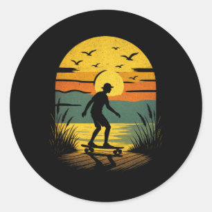 Sunset Surfer - Vintage Retro Surfing Beach Classic Round Sticker