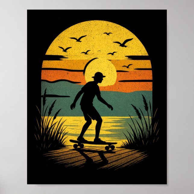 Sunset Surfer - Vintage Retro Surfing Beach  Poster (Front)