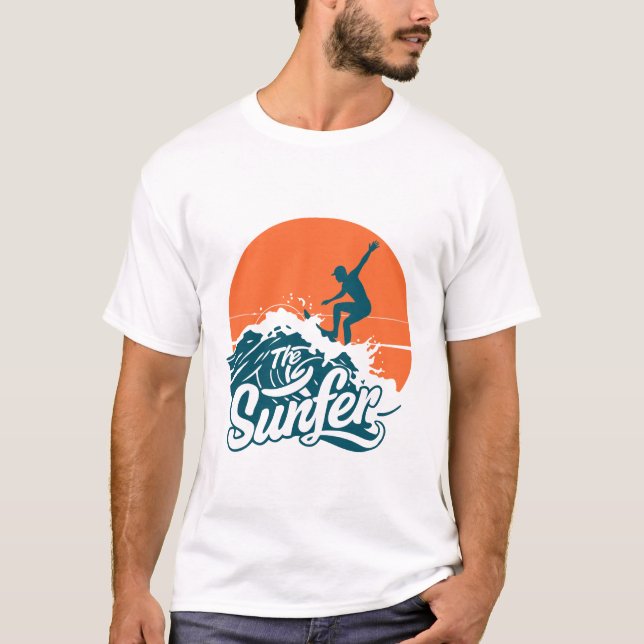 Sunset Surfing Vibes T-Shirt – Retro Beach Wave Su (Front)