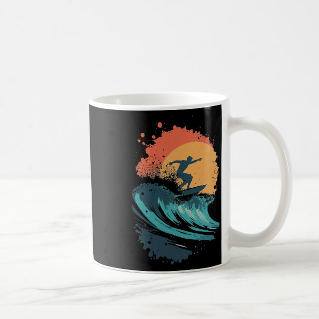 Sunset Surfing Wave Art, Retro Beach Surfer Silhou Coffee Mug (Right)