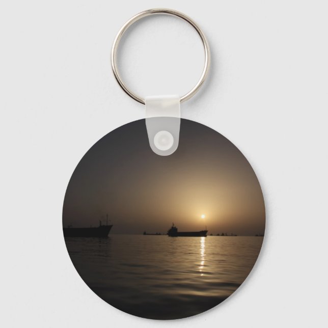 Sunset - Tartus seaport with ships Key Ring (Front)