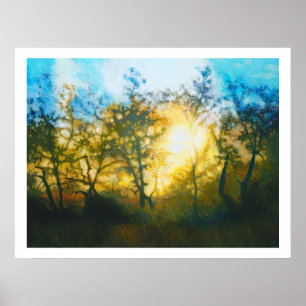 Sunset through Central Coast Oaks Poster