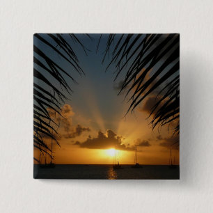 Sunset Through Palm Fronds Tropical Seascape 15 Cm Square Badge