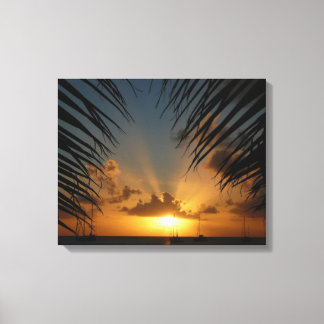 Sunset Through Palm Fronds Tropical Seascape Canvas Print