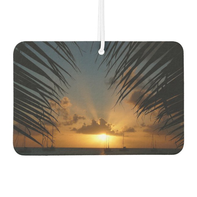 Sunset Through Palm Fronds Tropical Seascape Car Air Freshener (Front)