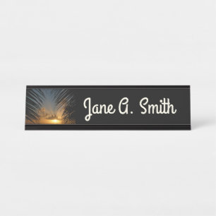Sunset Through Palm Fronds Tropical Seascape Desk Name Plate