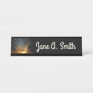 Sunset Through Palm Fronds Tropical Seascape Desk Name Plate