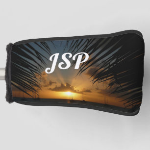 Sunset Through Palm Fronds Tropical Seascape Golf Head Cover