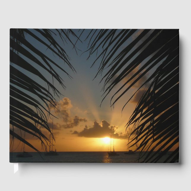 Sunset Through Palm Fronds Tropical Seascape Guest Book (Front)
