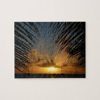 Sunset Through Palm Fronds Tropical Seascape Jigsaw Puzzle