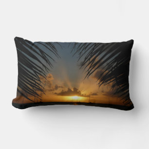Sunset Through Palm Fronds Tropical Seascape Lumbar Cushion