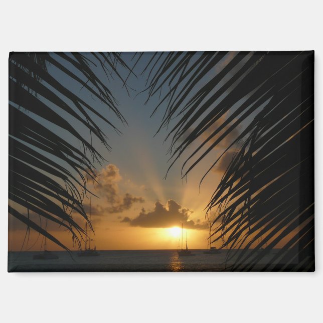 Sunset Through Palm Fronds Tropical Seascape Magnet (Front)