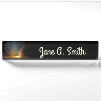 Sunset Through Palm Fronds Tropical Seascape Nameplate