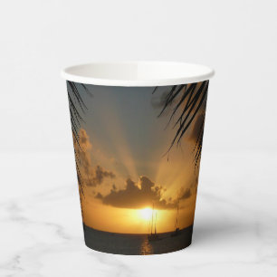 Sunset Through Palm Fronds Tropical Seascape Paper Cups