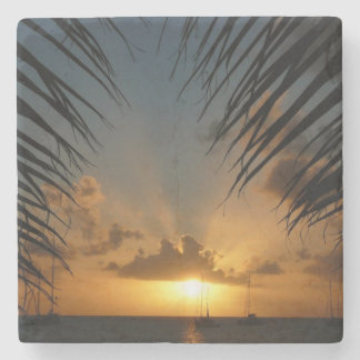 Sunset Through Palm Fronds Tropical Seascape Stone Coaster