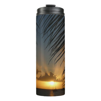 Sunset Through Palm Fronds Tropical Seascape Thermal Tumbler