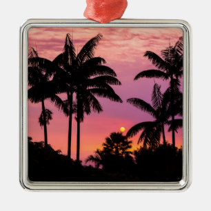 Sunset through Palm Trees Metal Tree Decoration