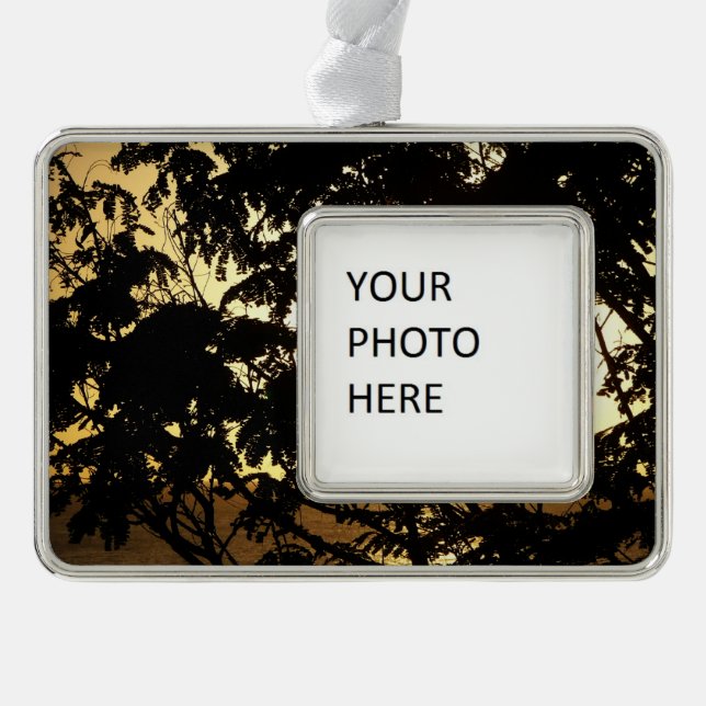 Sunset Through Trees I Tropical Photography Silver Plated Framed Ornament (Front)