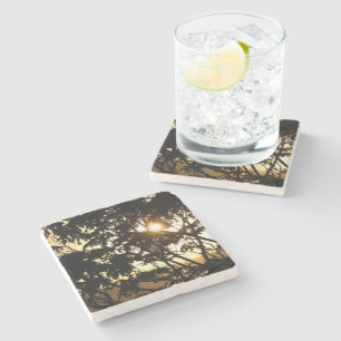 Sunset Through Trees I Tropical Photography Stone Coaster