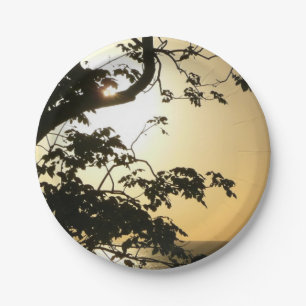 Sunset Through Trees II Tropical Photography Paper Plate