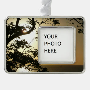 Sunset Through Trees II Tropical Photography Silver Plated Framed Ornament