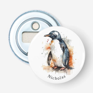 Sunset Tones Watercolor Penguin, custom Bottle Opener