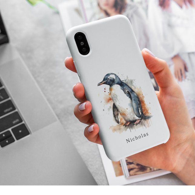 Sunset Tones Watercolor Penguin, custom Case-Mate iPhone Case (Creator Uploaded)