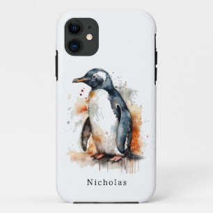 Sunset Tones Watercolor Penguin, custom Case-Mate iPhone Case