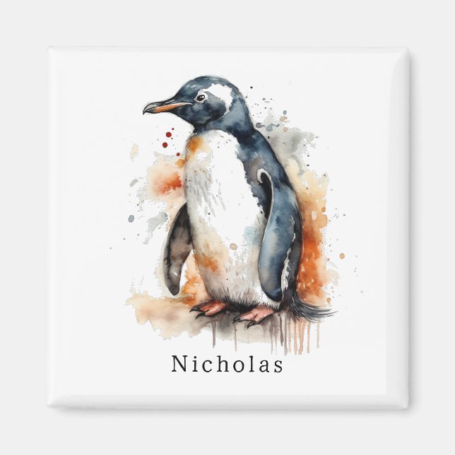 Sunset Tones Watercolor Penguin, custom Magnet (Front)