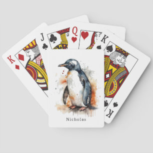 Sunset Tones Watercolor Penguin, custom Playing Cards