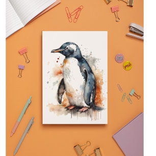 Sunset Tones Watercolor Penguin Thank You Card