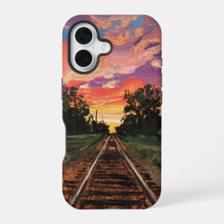 sunset train track iPhone 16 case