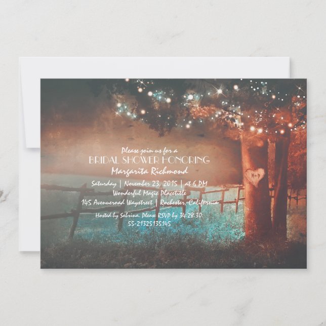 Sunset Tree Lights Rustic Outdoor Bridal Shower Invitation (Front)