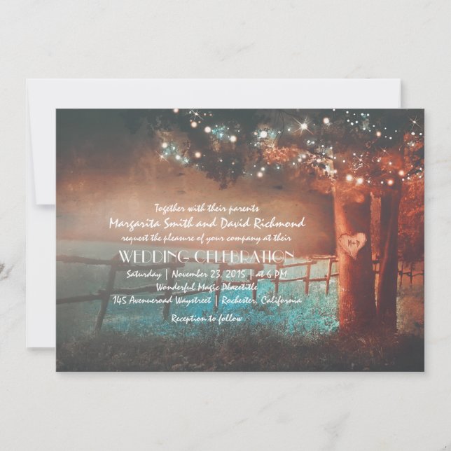 Sunset Tree Lights Rustic Outdoor Wedding Invites (Front)