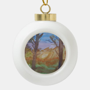 Sunset Trees Ceramic Ball Christmas Ornament
