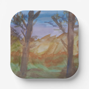 Sunset Trees Paper Plate